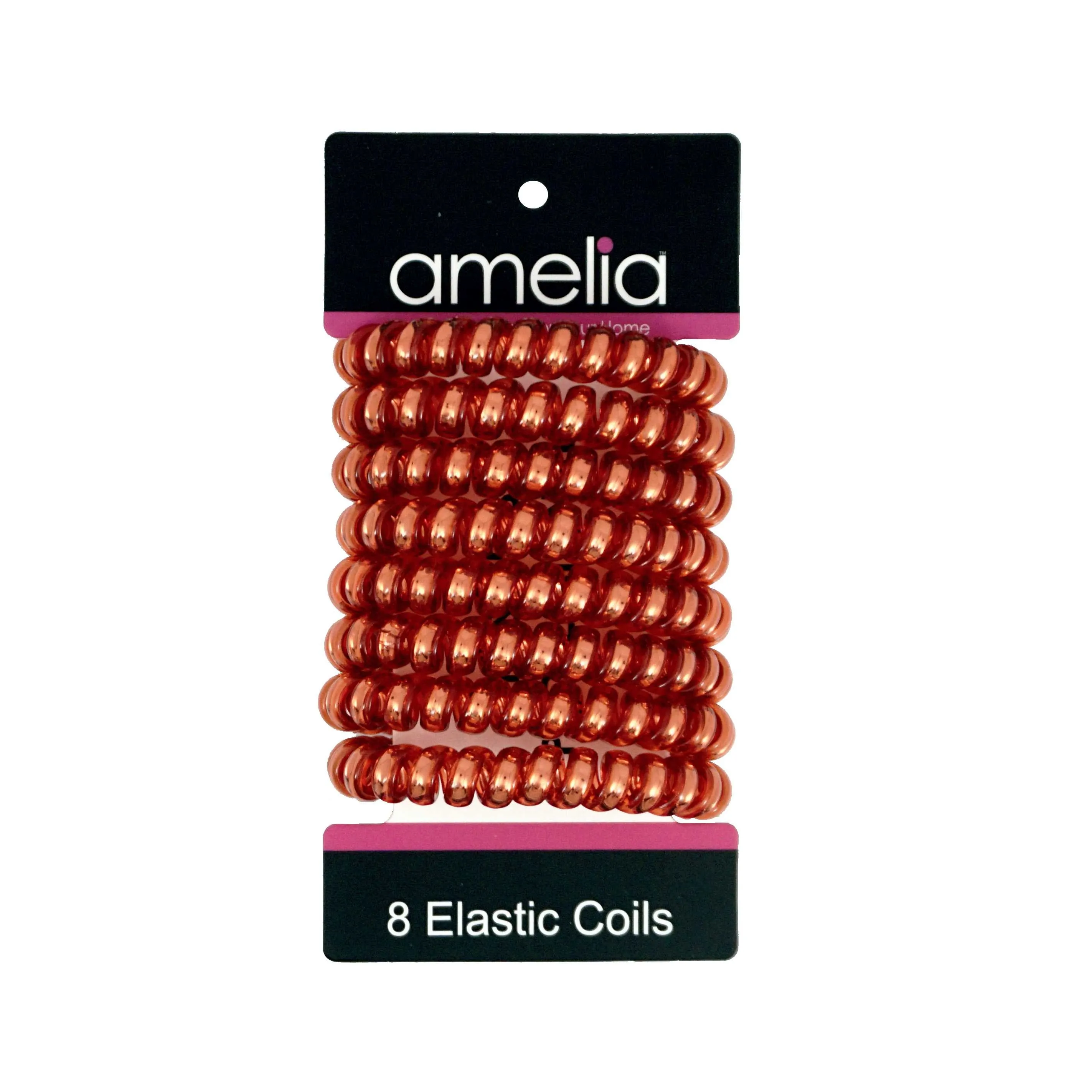 Amelia Beauty Products 8 Large Smooth Shiny Center Elastic Hair Coils, 2. 5in Diameter Thick Spiral Hair Ties, Gentle on Hair, Strong Hold and Minimizes Dents and Creases, Red