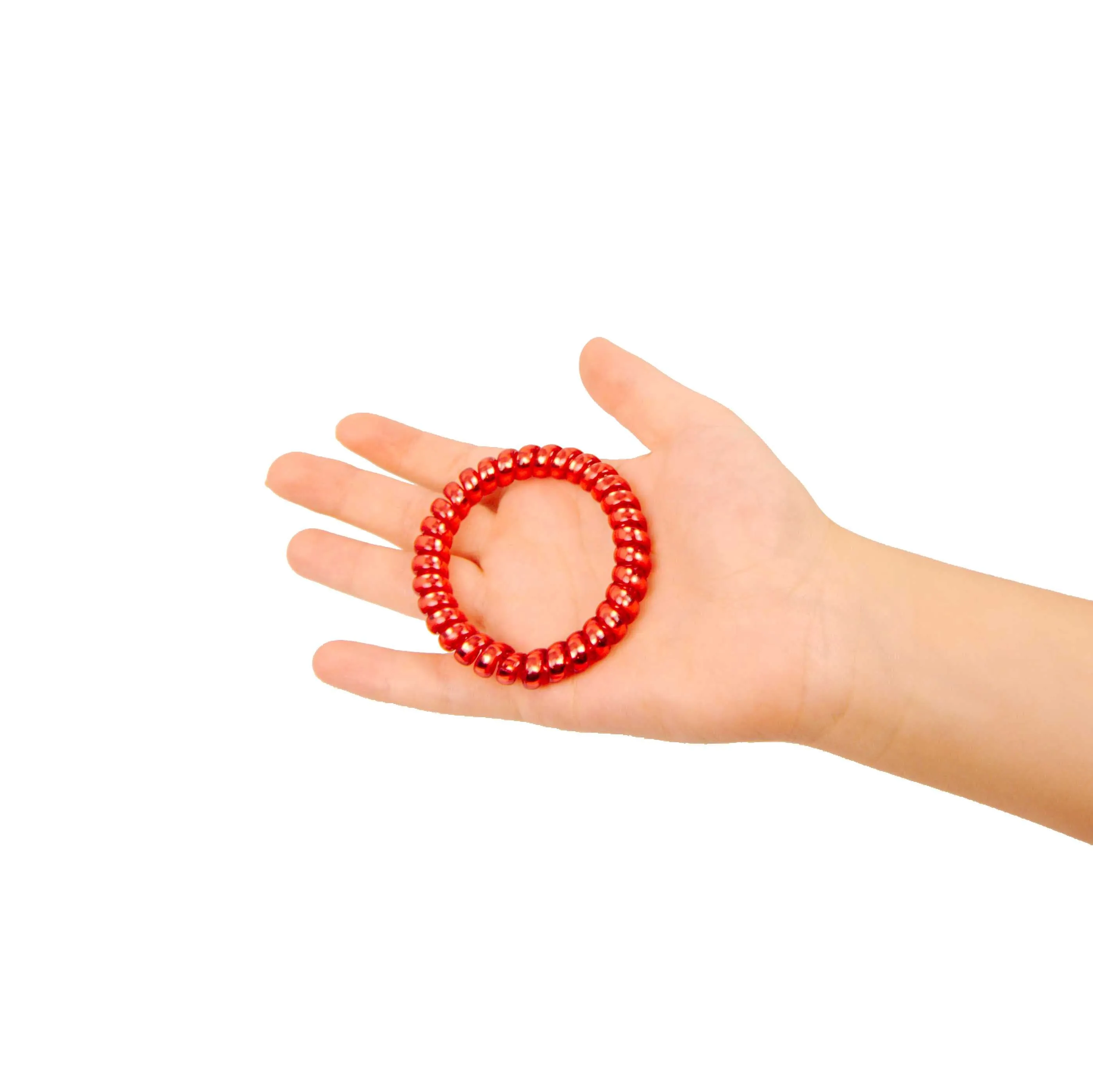 Amelia Beauty Products 8 Large Smooth Shiny Center Elastic Hair Coils, 2. 5in Diameter Thick Spiral Hair Ties, Gentle on Hair, Strong Hold and Minimizes Dents and Creases, Red