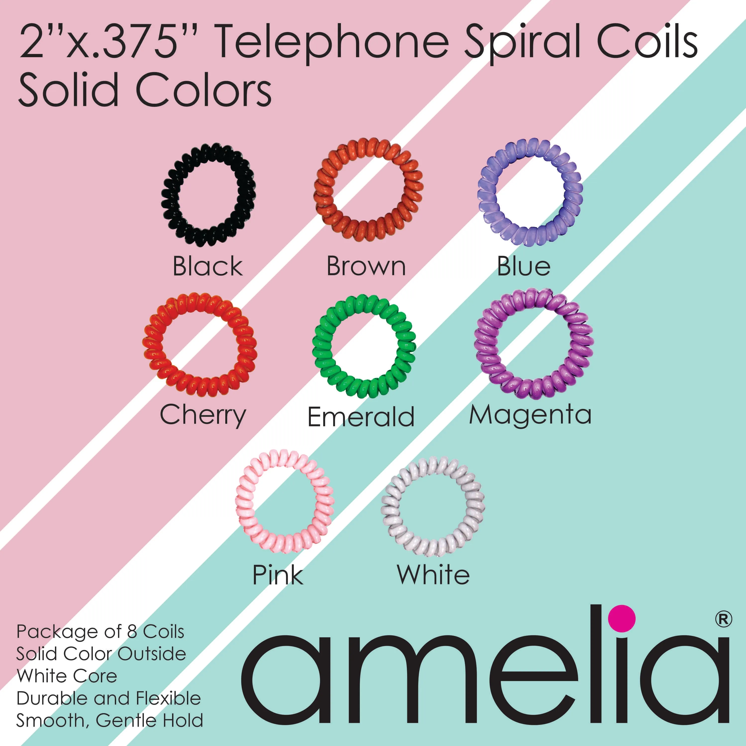 Amelia Beauty Products 8 Medium Elastic Hair Coils, 2.0in Diameter Thick Spiral Hair Ties, Gentle on Hair, Strong Hold and Minimizes Dents and Creases, Coral Blend