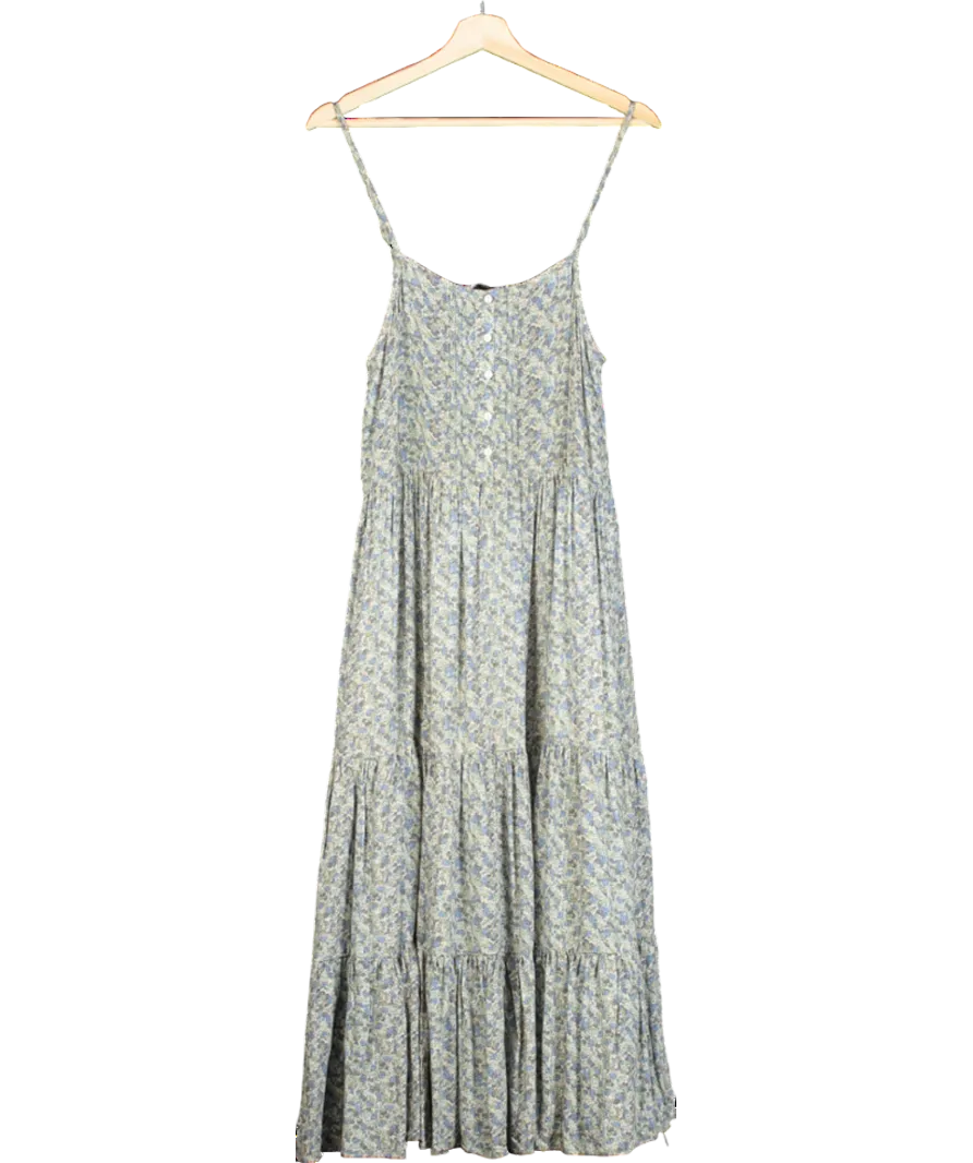 & Other Stories Green Strappy Floral Midi Dress UK S