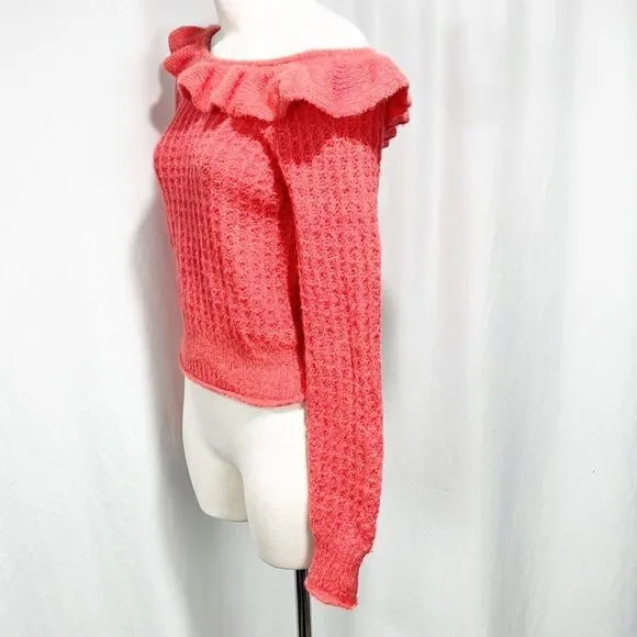 Anthropologie Ruffled Boat Neck Sweater Women’s size XS Wool Blend Pink NWT