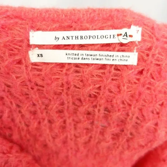 Anthropologie Ruffled Boat Neck Sweater Women’s size XS Wool Blend Pink NWT