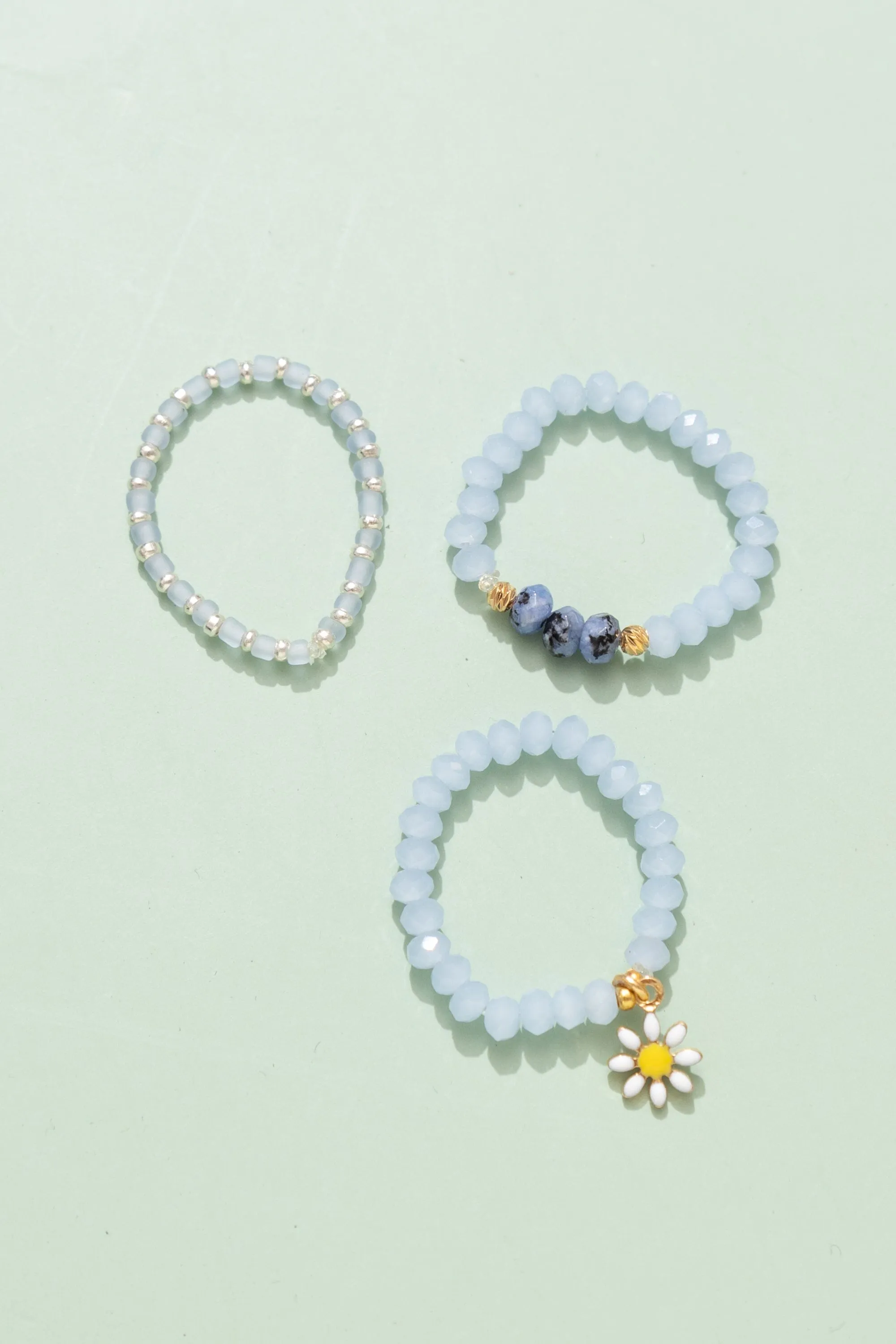 Aquamarine Stretchy Beaded Ring Set