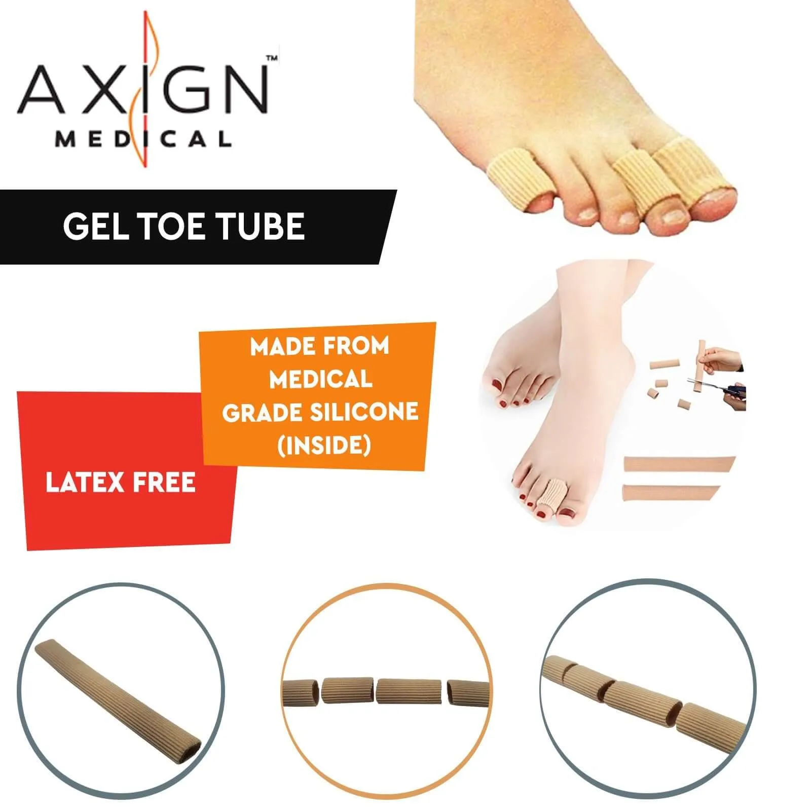 AXIGN Medical Gel Toe Tube (Open) - Foot Pain Corn & Callus Relief
