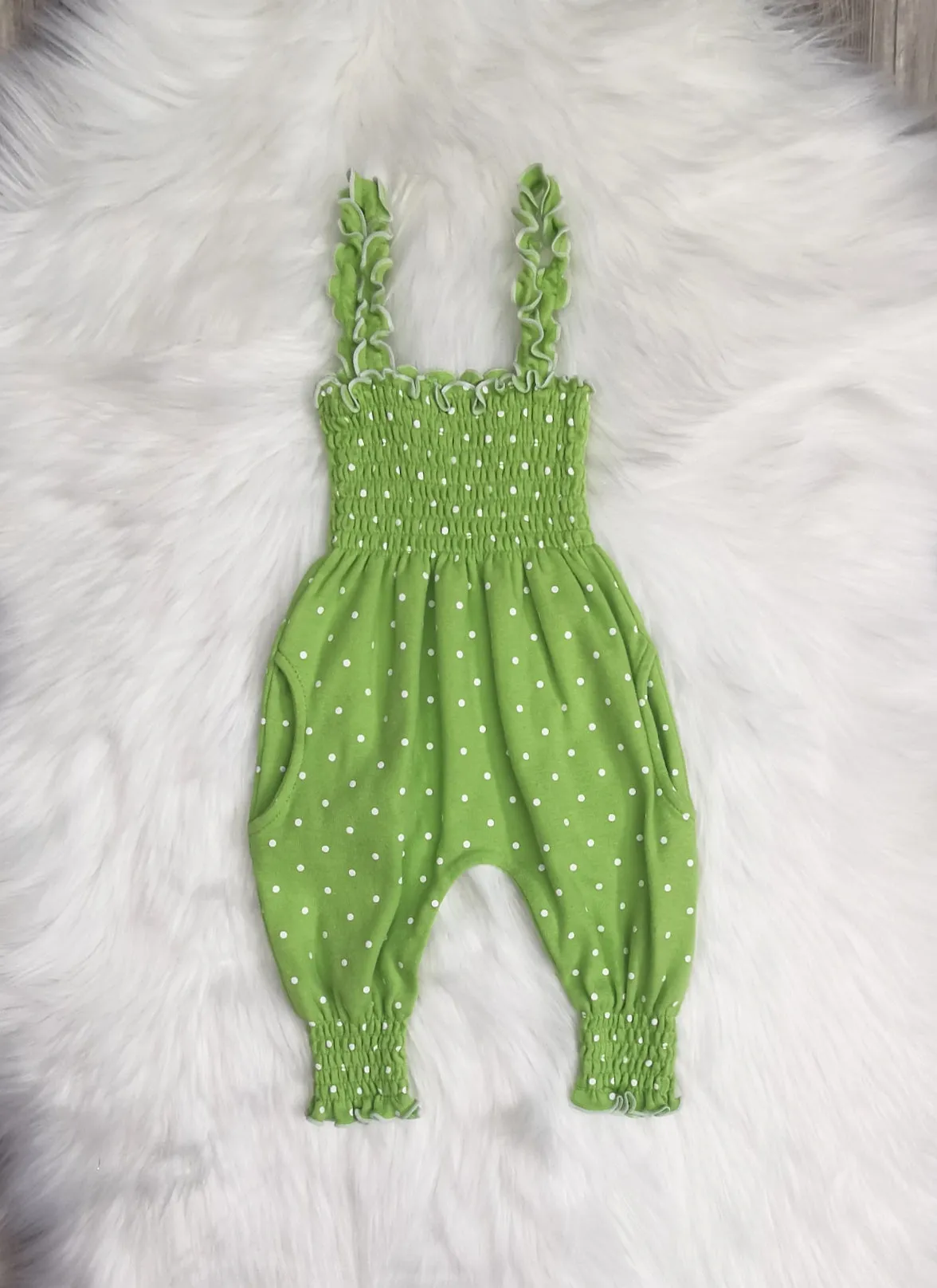 BABY GIRL SIZE 6/12 MONTHS - BABY GANZ, Polkadot Summer Romper EUC B36