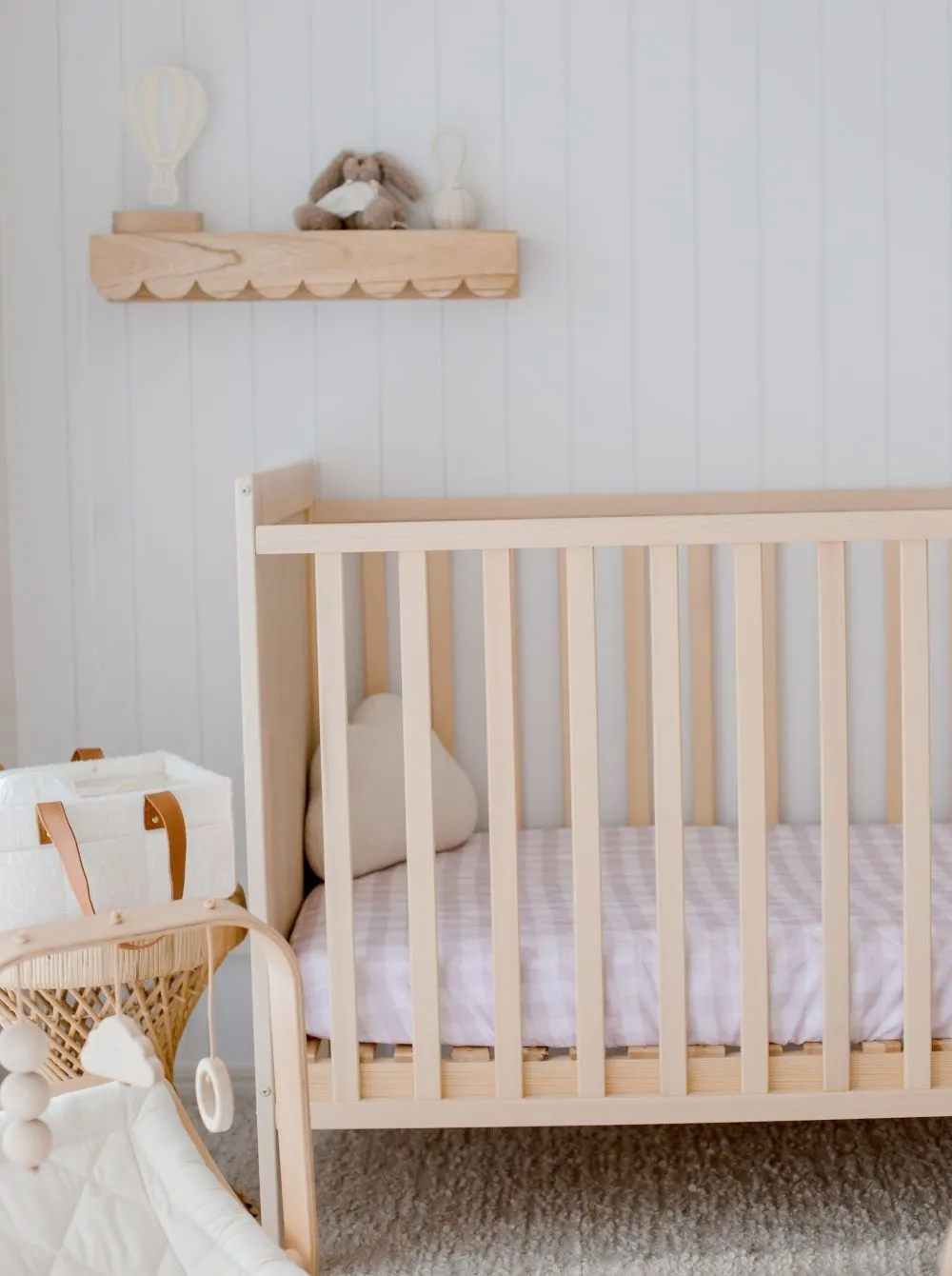 Bambella 2-in-1 Waterproof Cot Sheet & Mattress Protector | Blush Gingham