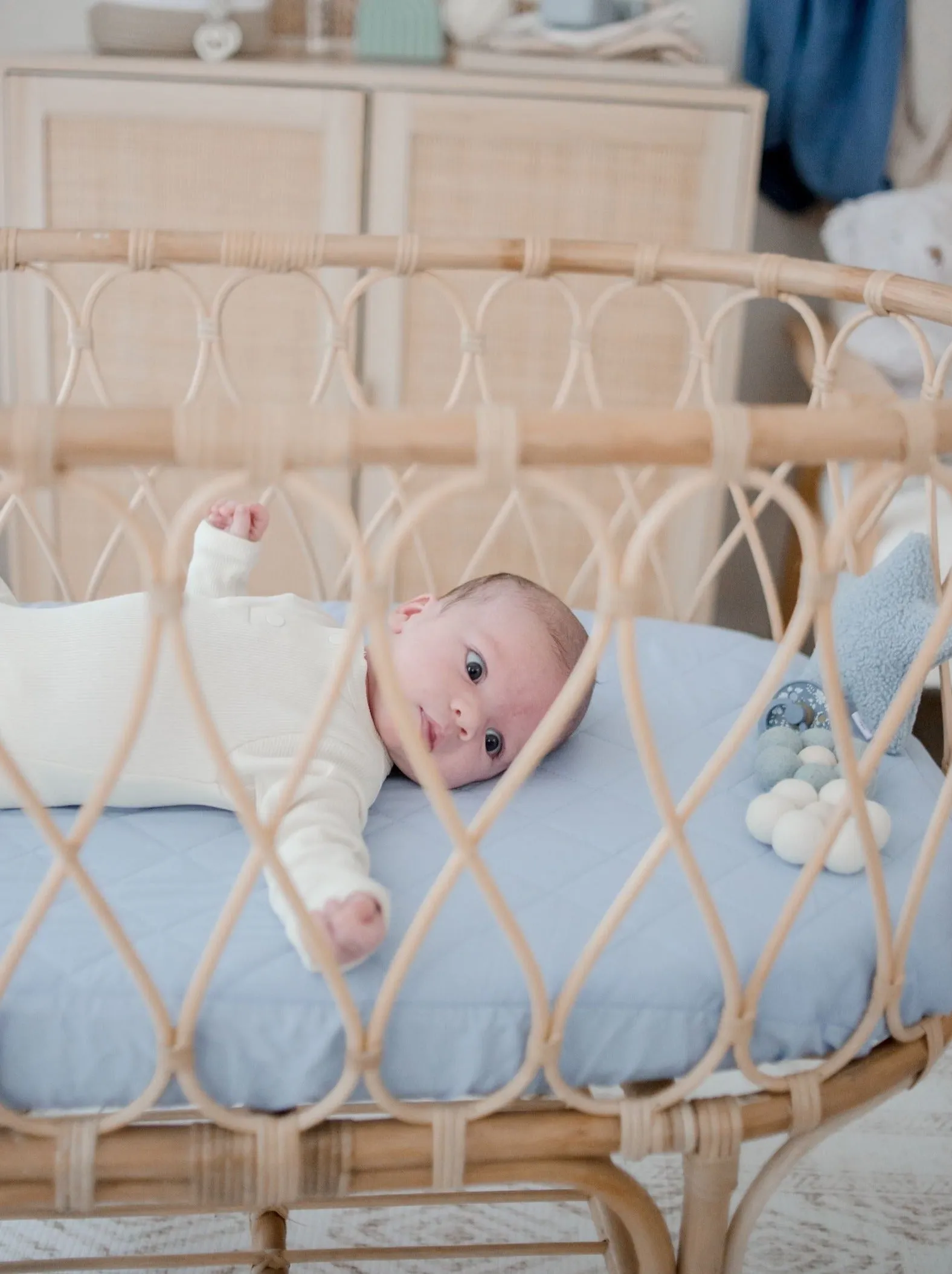 Bambella Waterproof Bassinet Sheet | Dusty Sky Blue