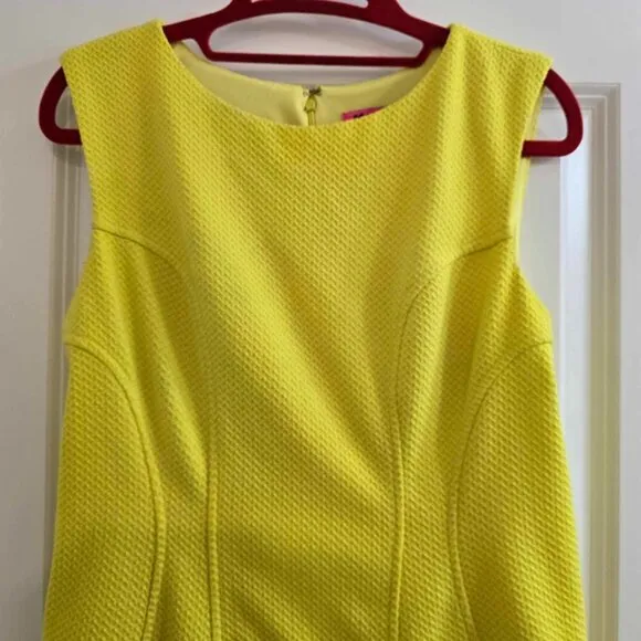 Betsey Johnson Dress - Yellow Textured Knit Stretch with Ruffle Hem