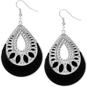 Black Open Teardrop Earrings