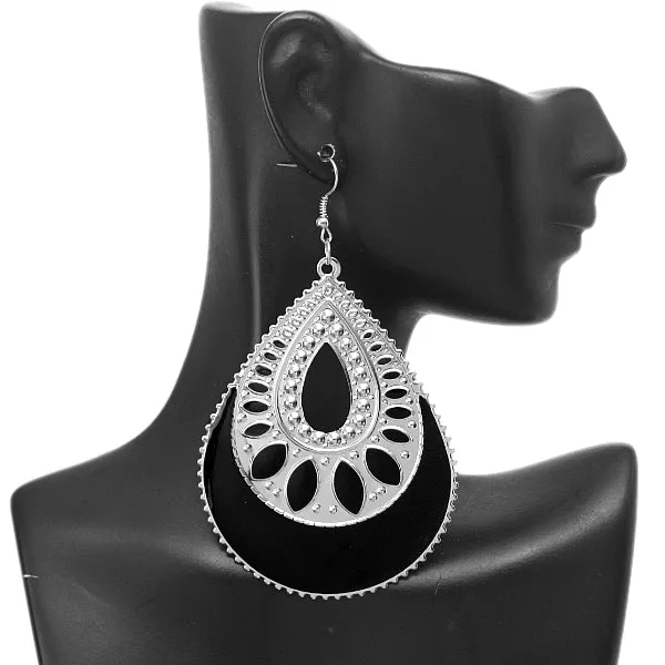 Black Open Teardrop Earrings