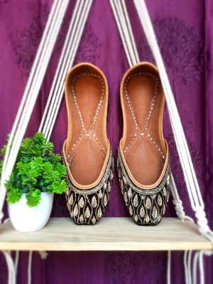 Black Velvet Punjabi Jutti with Tilla Thread Work | Indian Mojari | Women's Khussa Shoes | Indian Ballet Flats