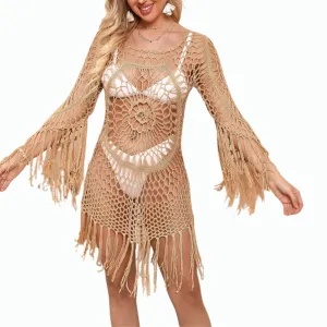 Boho Boat Neck Cover Up - Beige