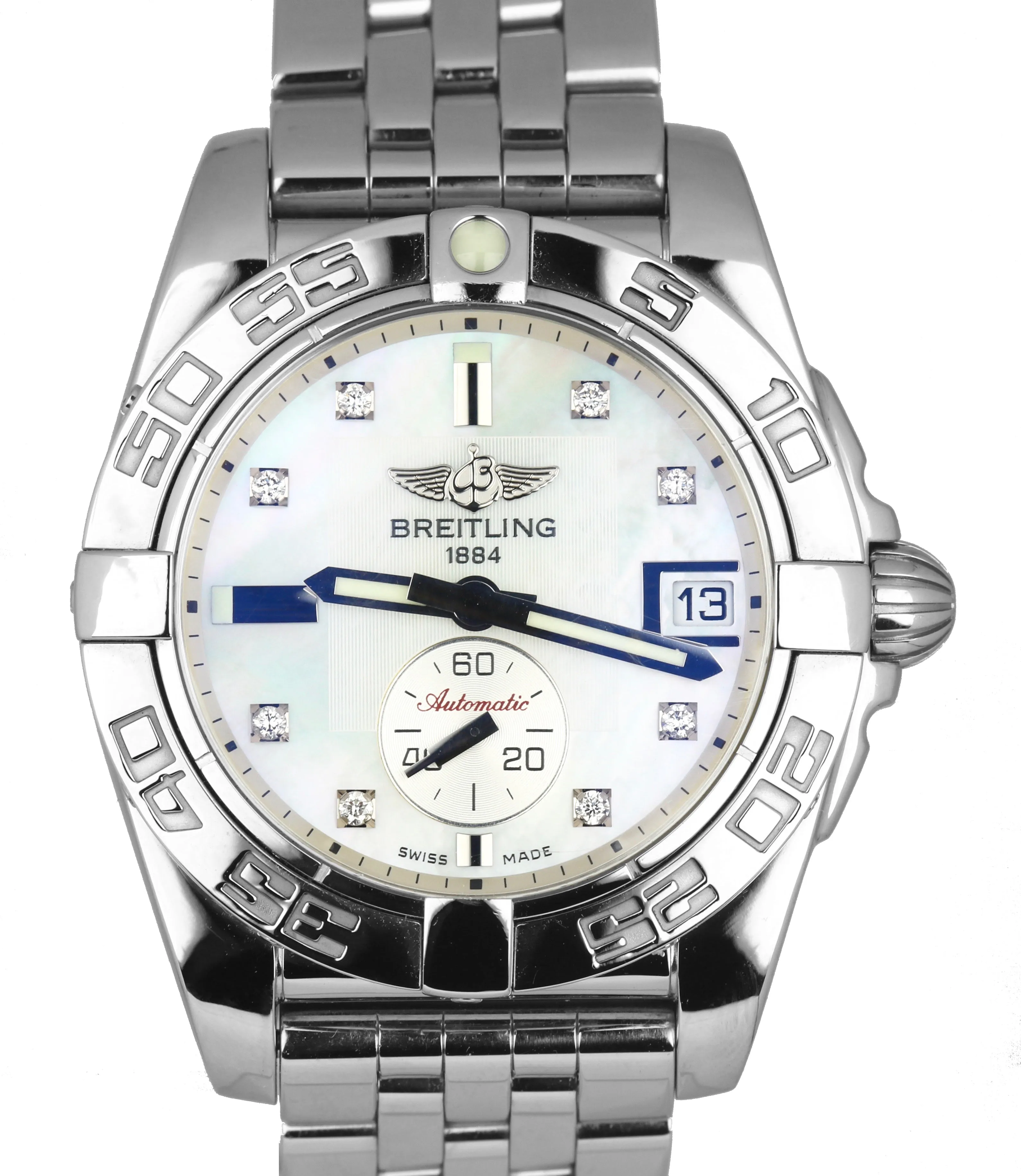 Breitling Galatic 36 Stainless MOP 36mm Automatic Diamond Date Watch A37330