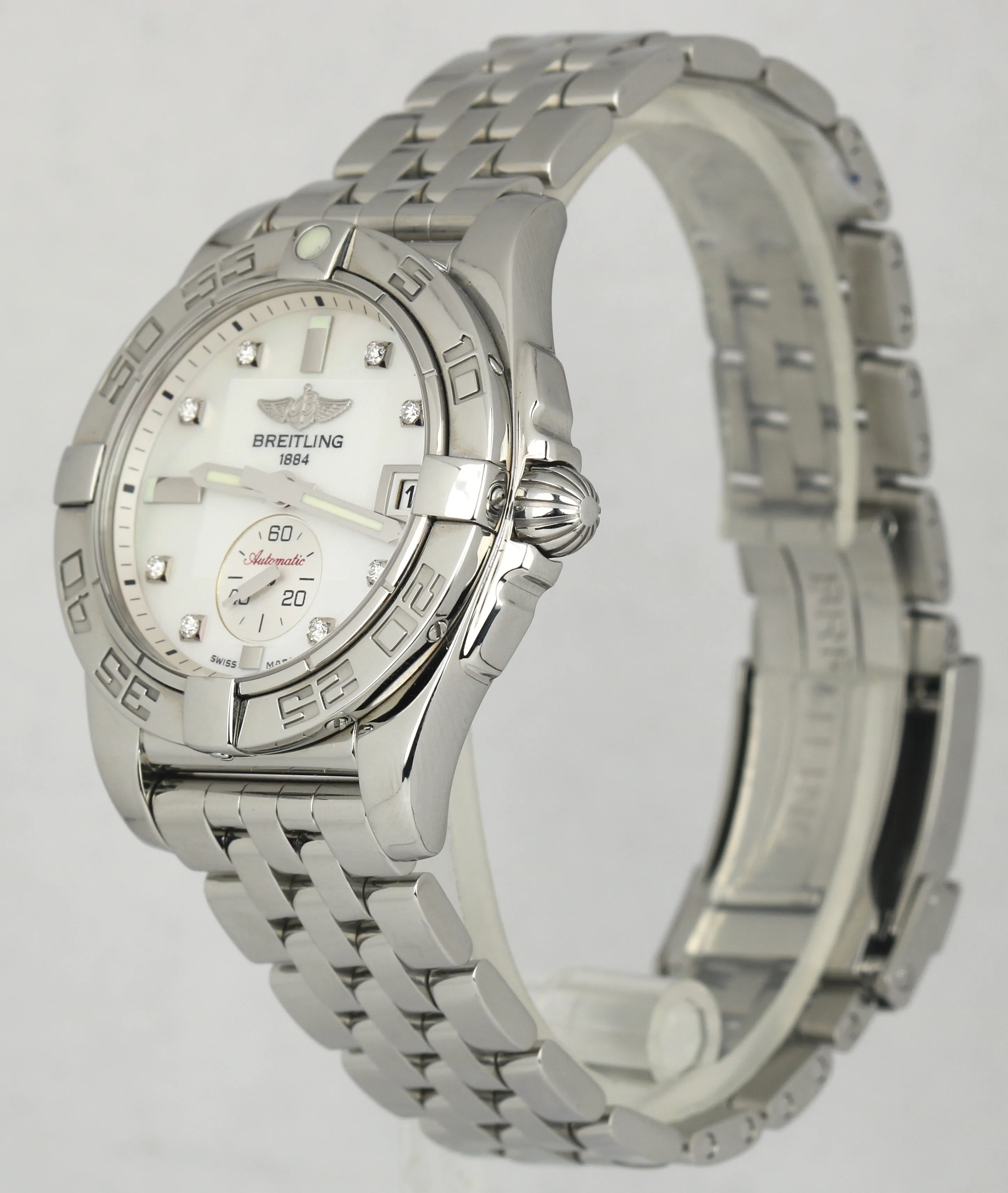 Breitling Galatic 36 Stainless MOP 36mm Automatic Diamond Date Watch A37330