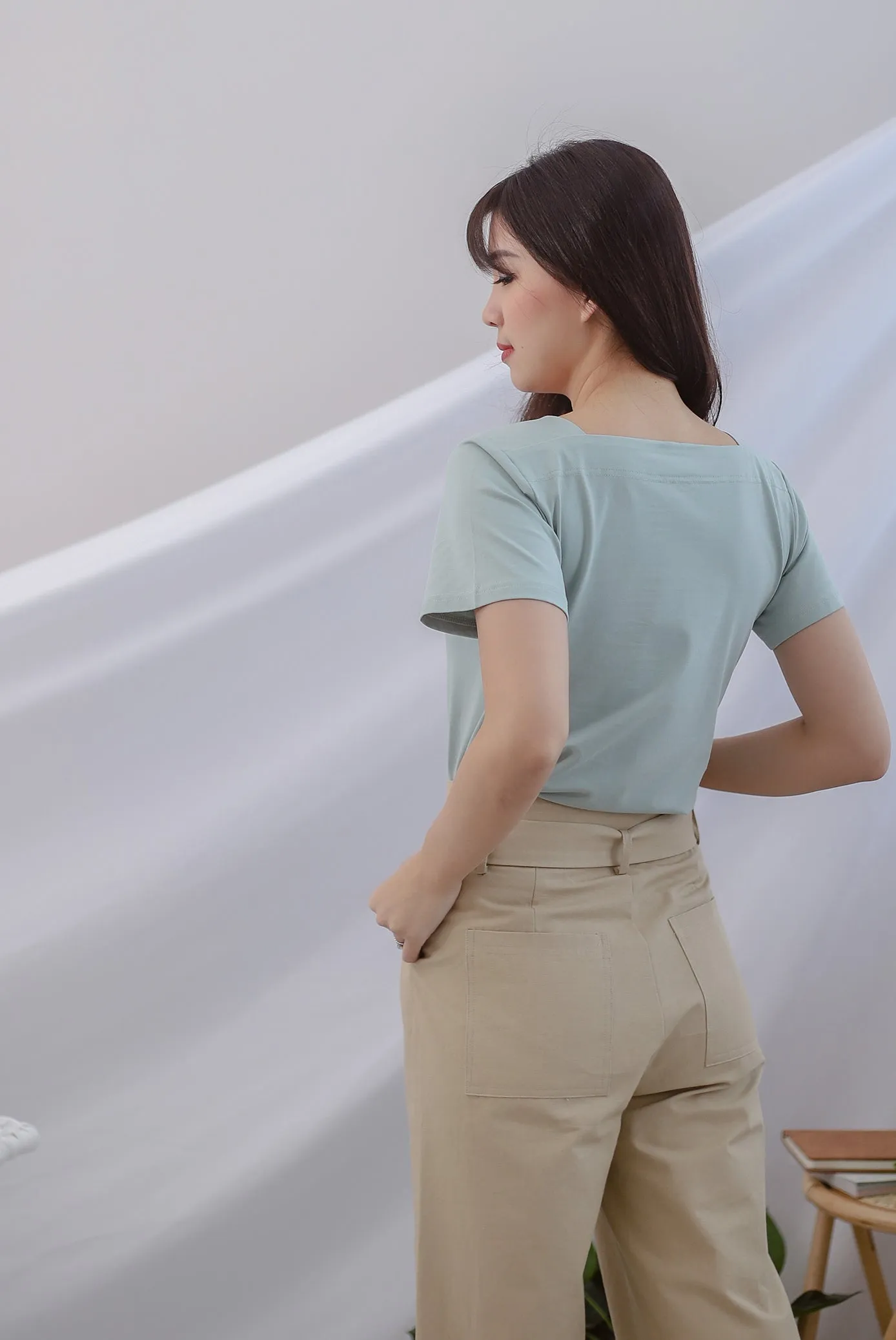 Briella Boat Neck Sleeve Top In Sage
