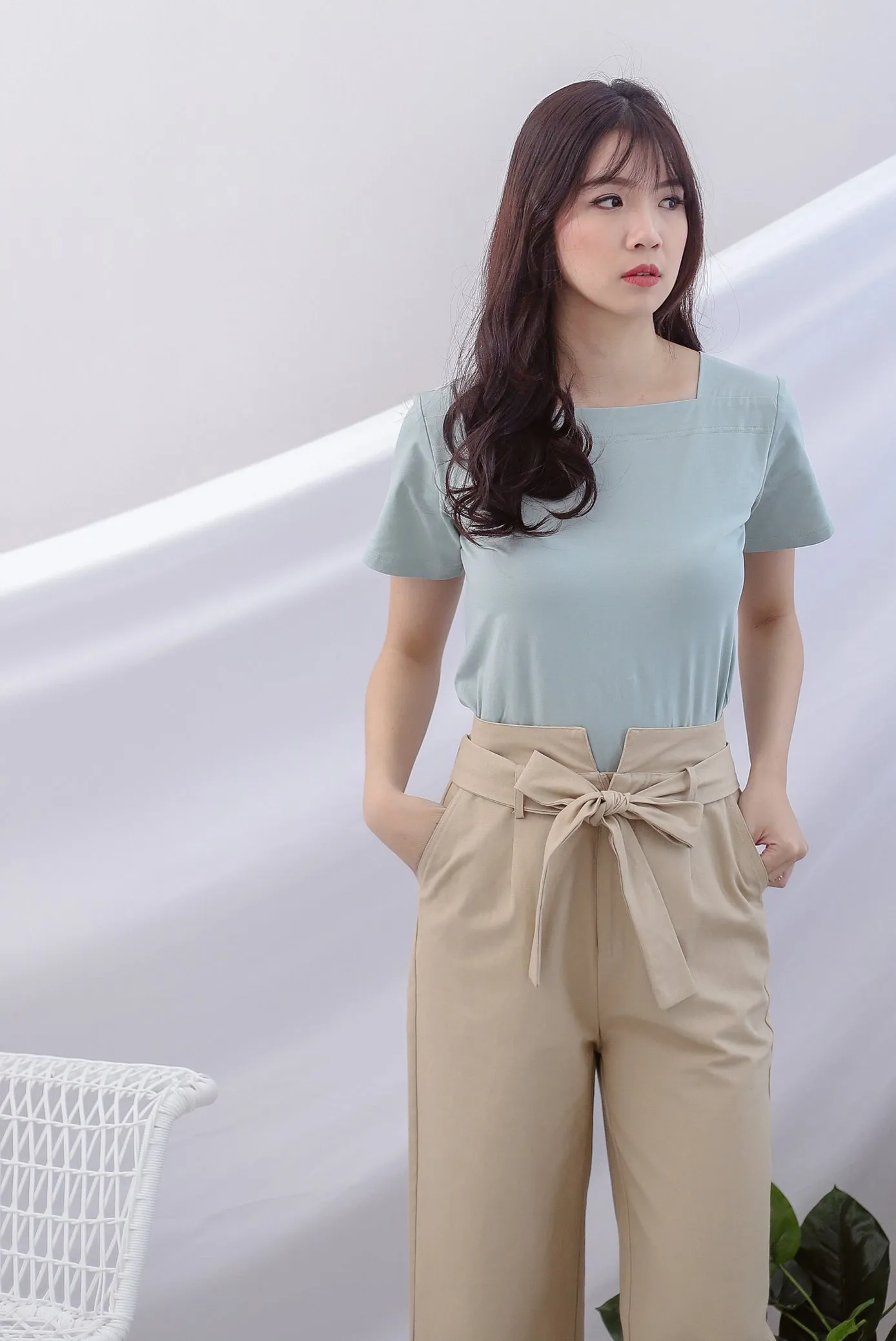 Briella Boat Neck Sleeve Top In Sage