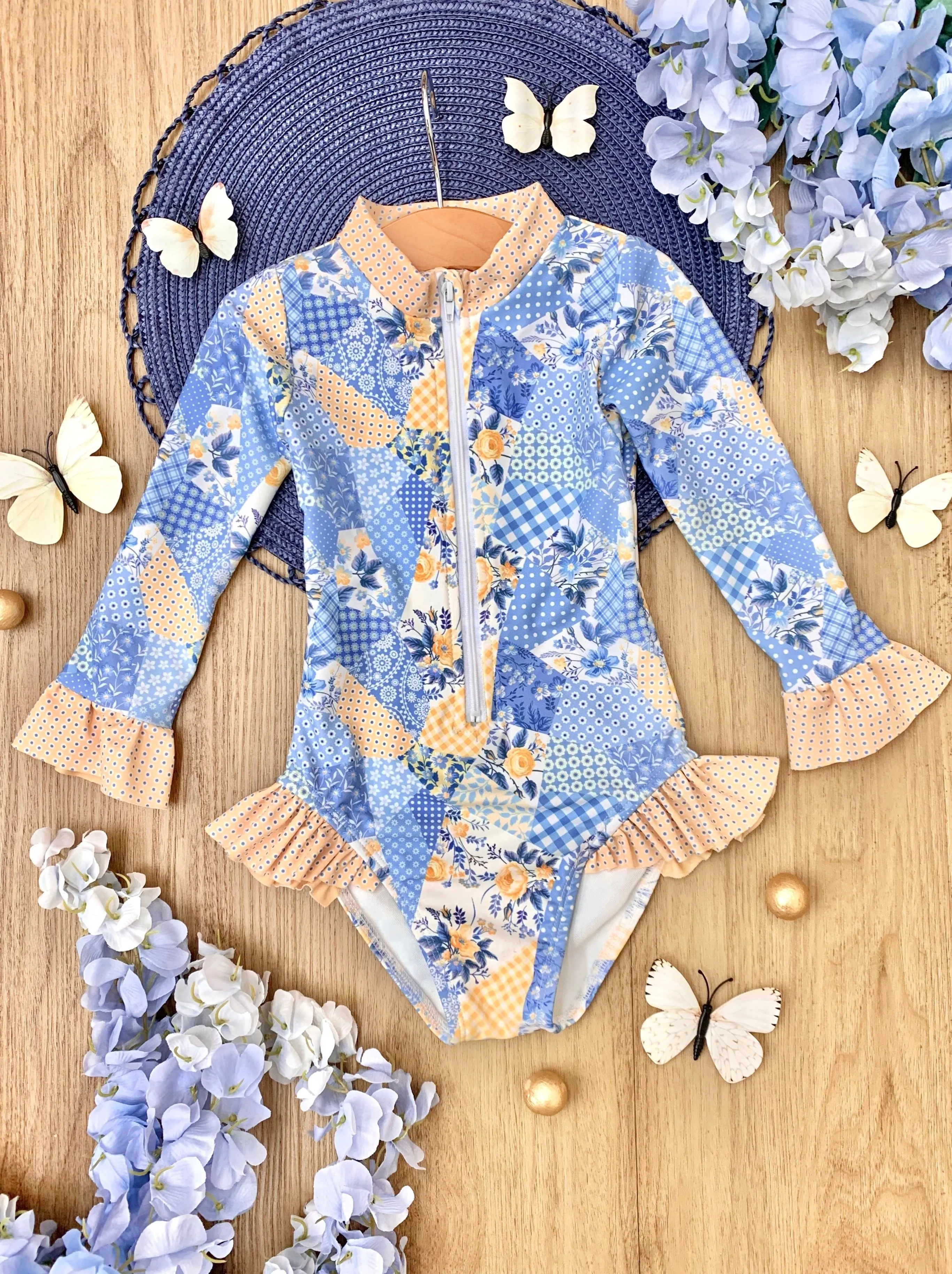 Buttercup Patchwork Rash Guard One Piece Swimsuit