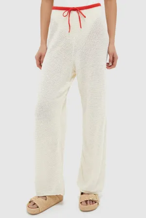 Cream Linen Knit Drawstring Pant