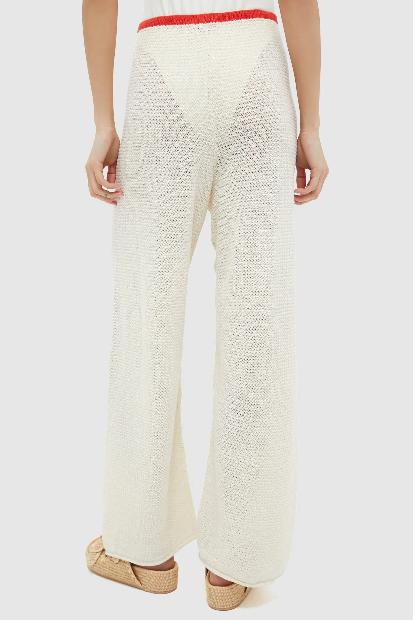 Cream Linen Knit Drawstring Pant