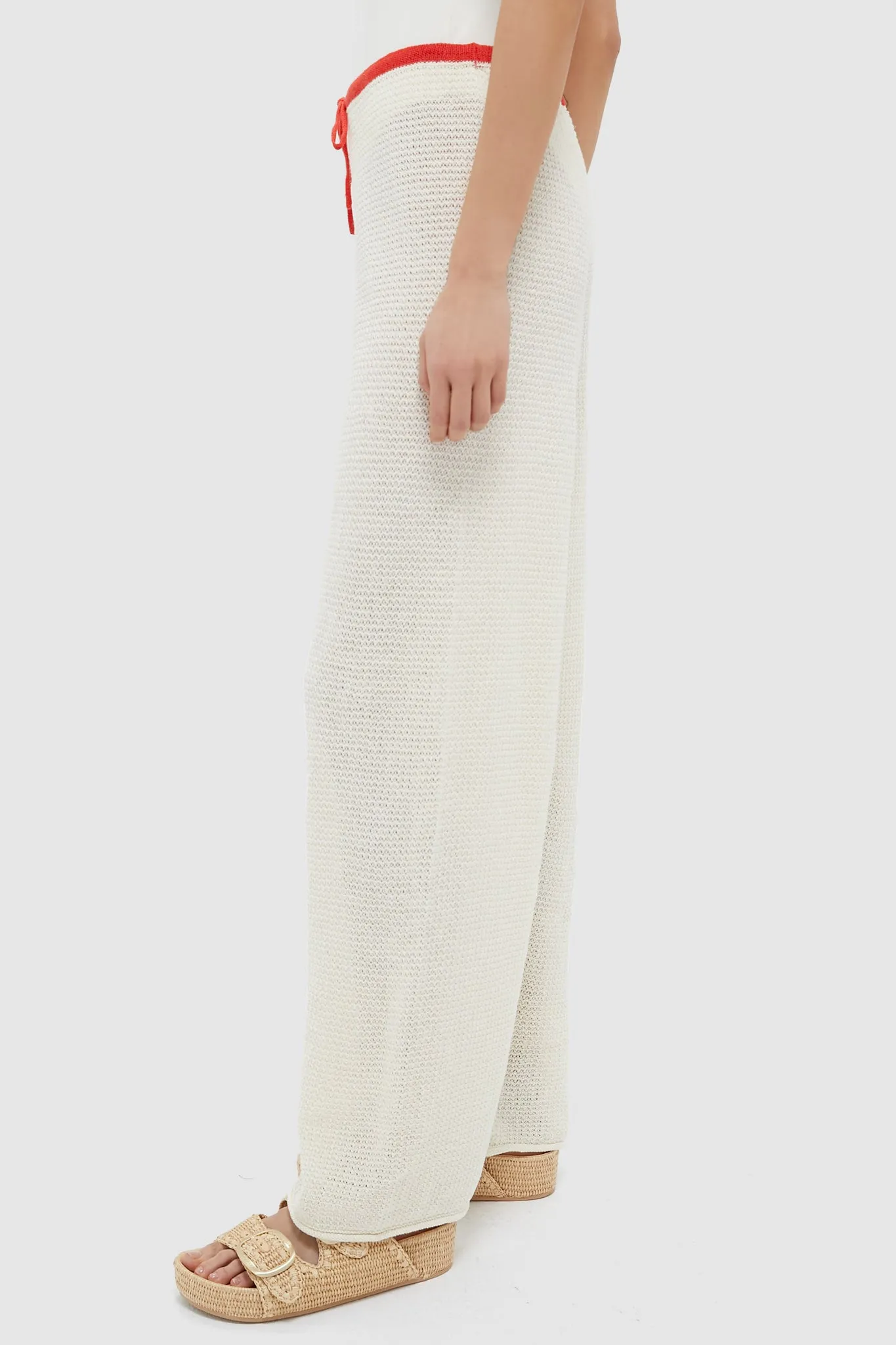 Cream Linen Knit Drawstring Pant