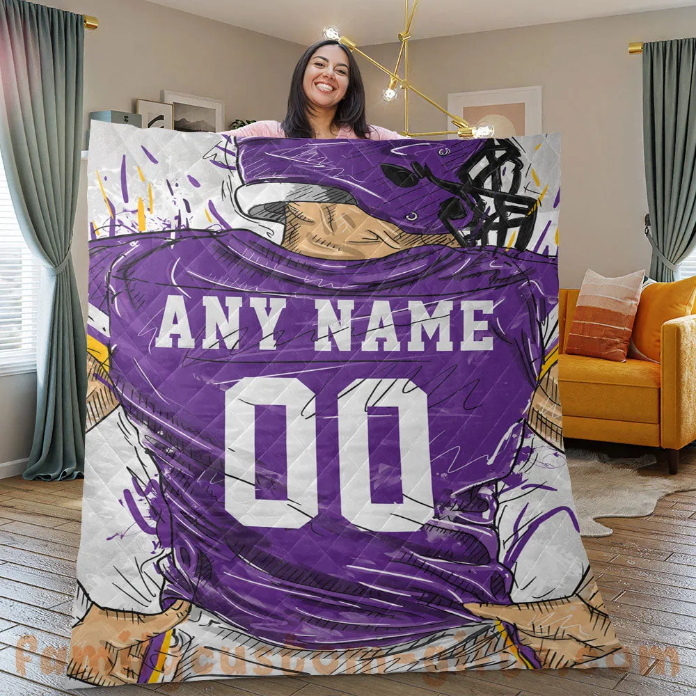 Custom Premium Quilt Blanket Minnesota Jersey American Football Personalized Quilt Gifts for Her & Him