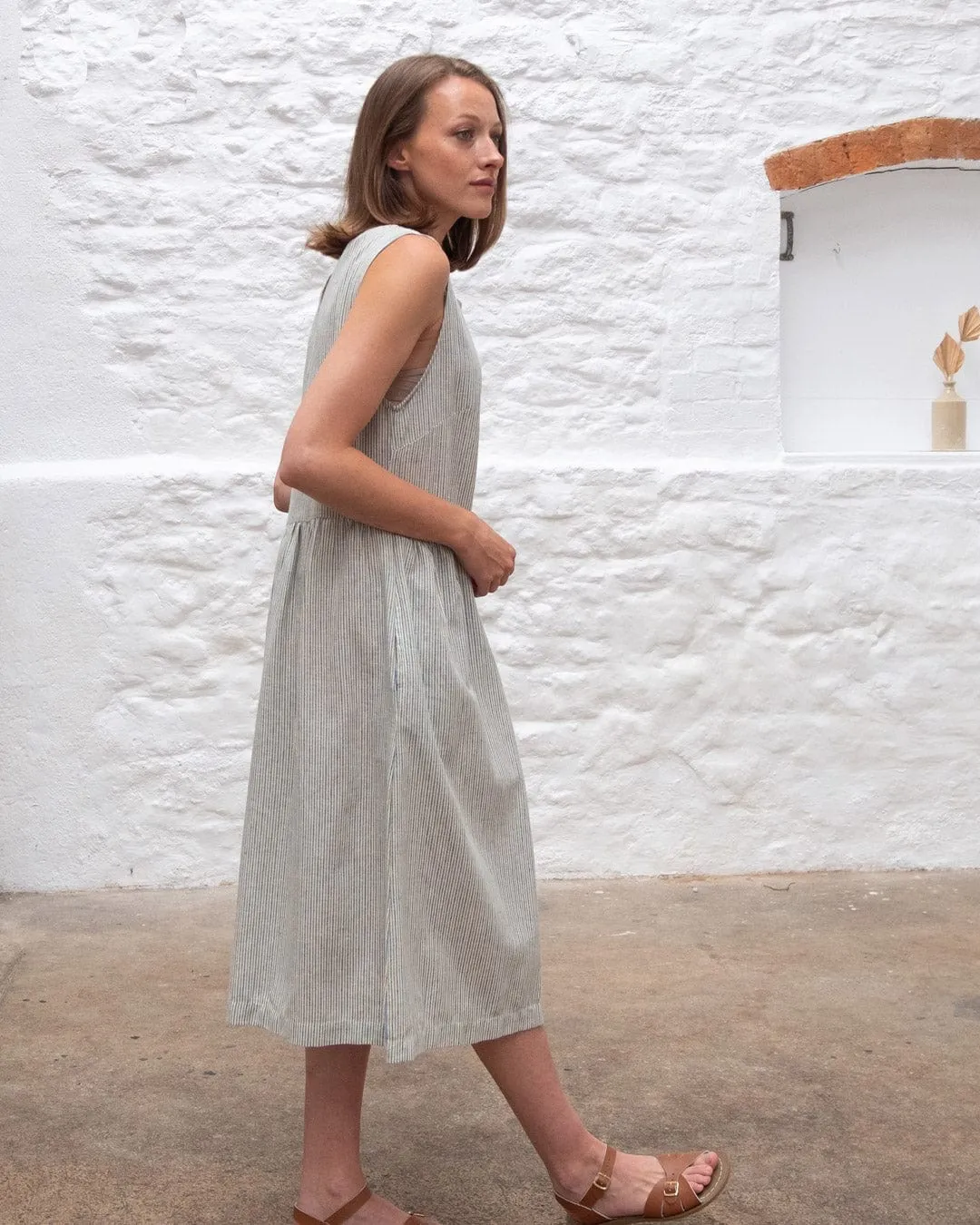 Elaine Cotton & Linen Day Dress | Stripe