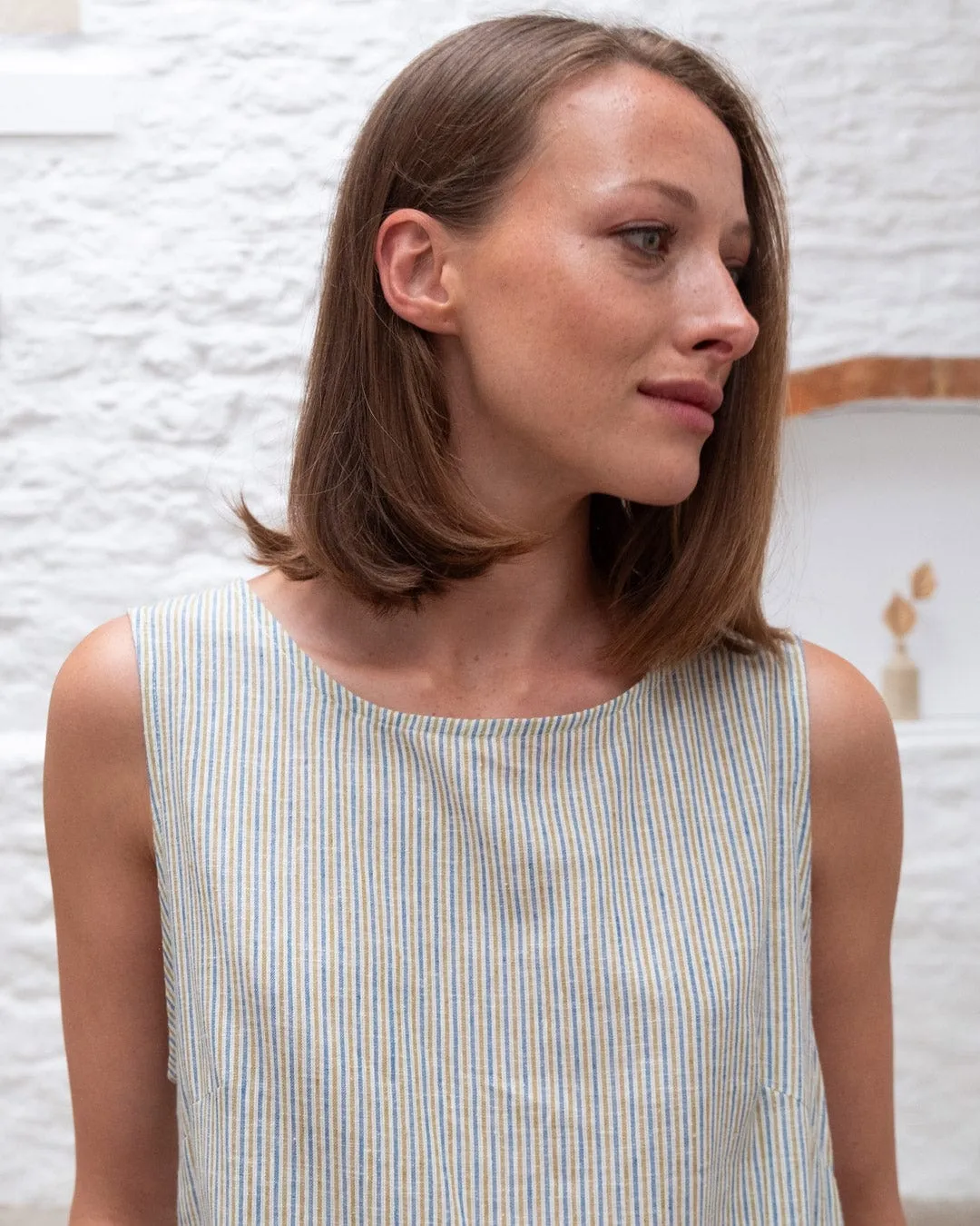 Elaine Cotton & Linen Day Dress | Stripe