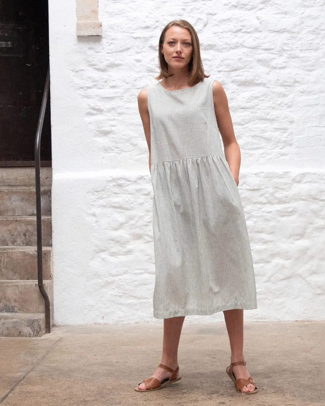 Elaine Cotton & Linen Day Dress | Stripe