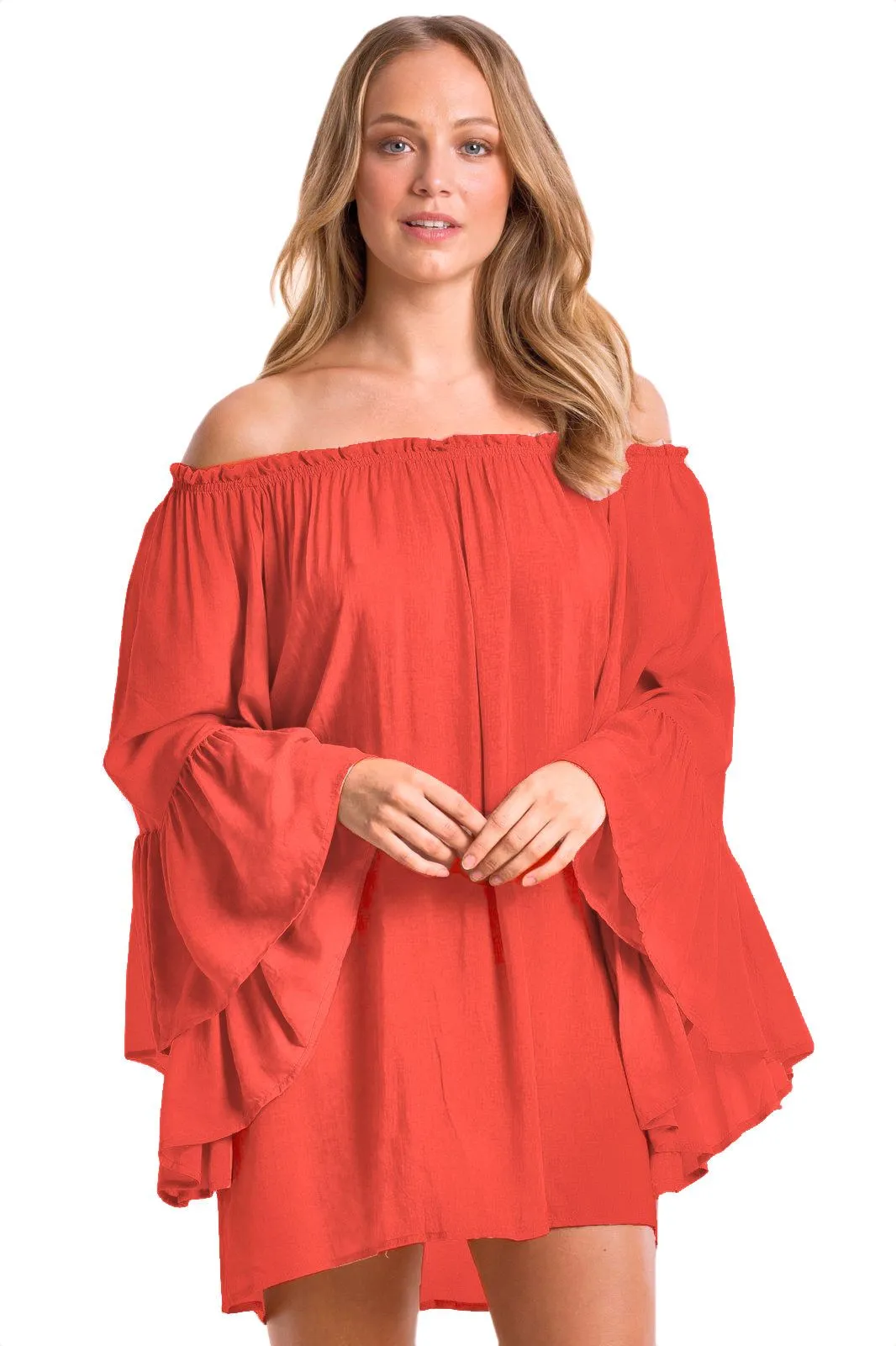 ELAN Off-Shoulder Flutter Sleeve Tunic Top Beach Cover Up