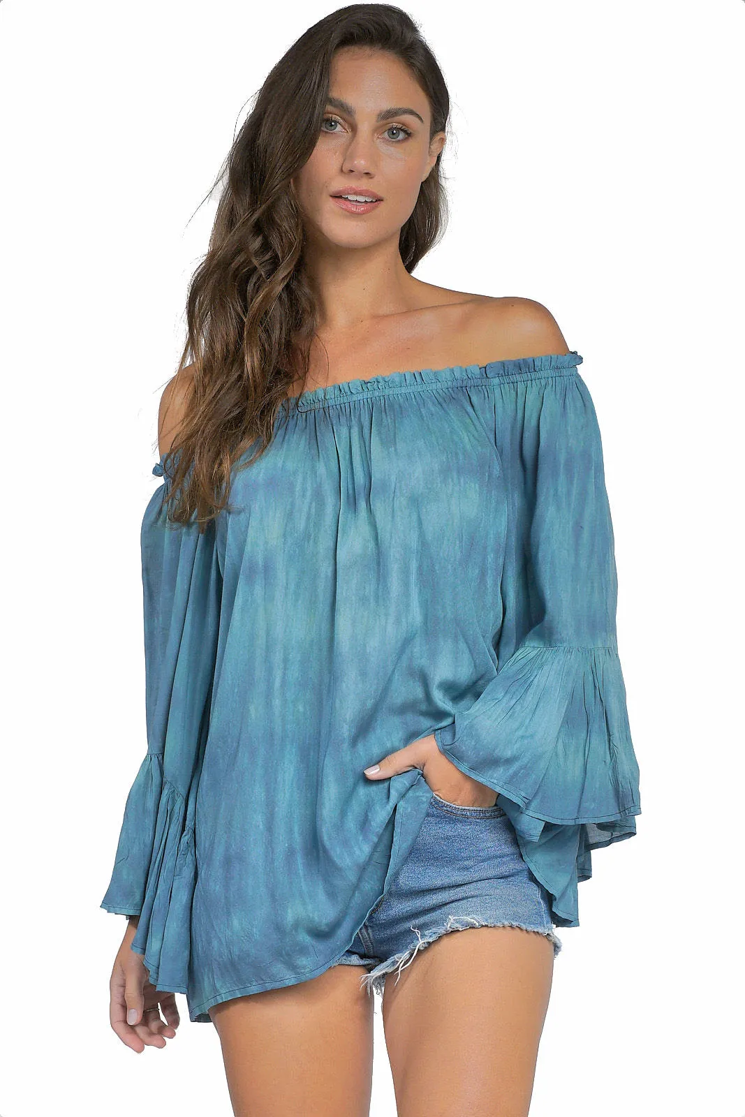 ELAN Off-Shoulder Flutter Sleeve Tunic Top Beach Cover Up