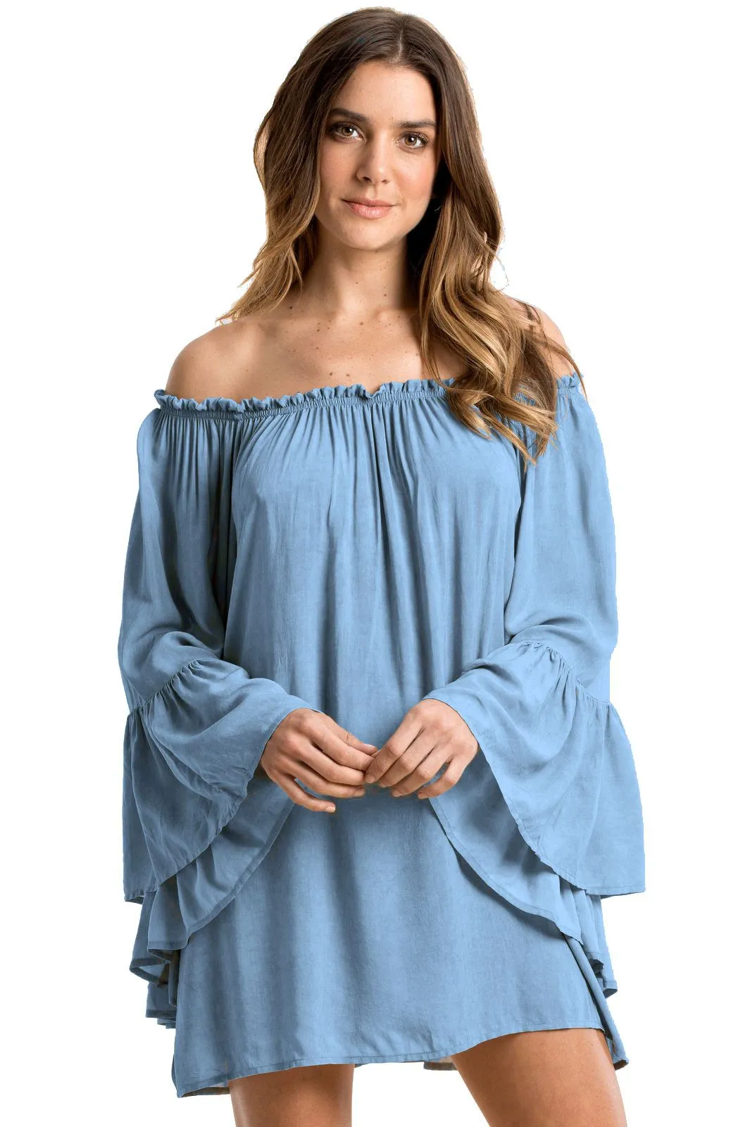 ELAN Off-Shoulder Flutter Sleeve Tunic Top Beach Cover Up