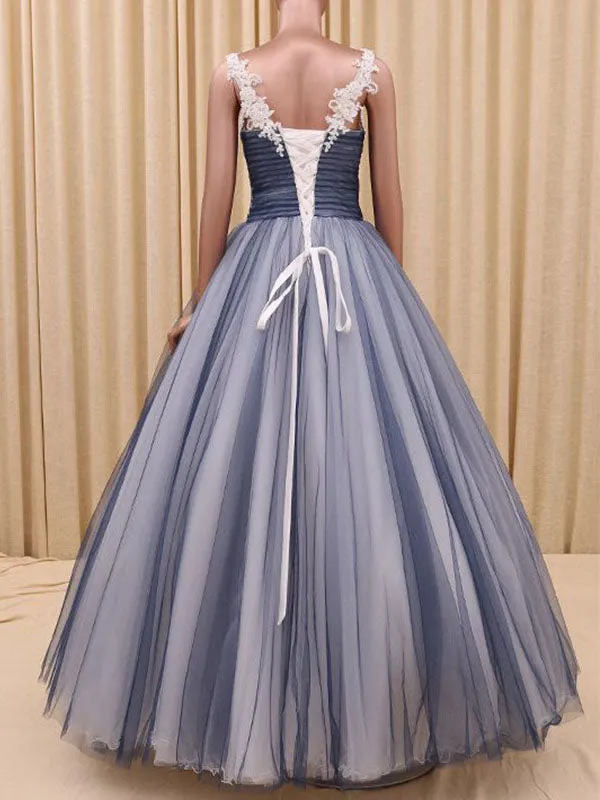 Elegant Purple Or Navy Sleeveless V-neck A-line Long Prom Dress, PD3441