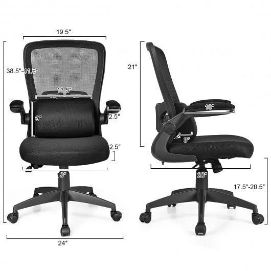 Ergonomic Desk Chair with Lumbar Support and Flip up Armrest-Black - Color: Blac