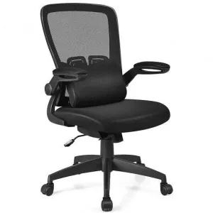 Ergonomic Desk Chair with Lumbar Support and Flip up Armrest-Black - Color: Blac