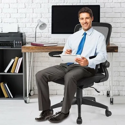 Ergonomic Desk Chair with Lumbar Support and Flip up Armrest-Black - Color: Blac