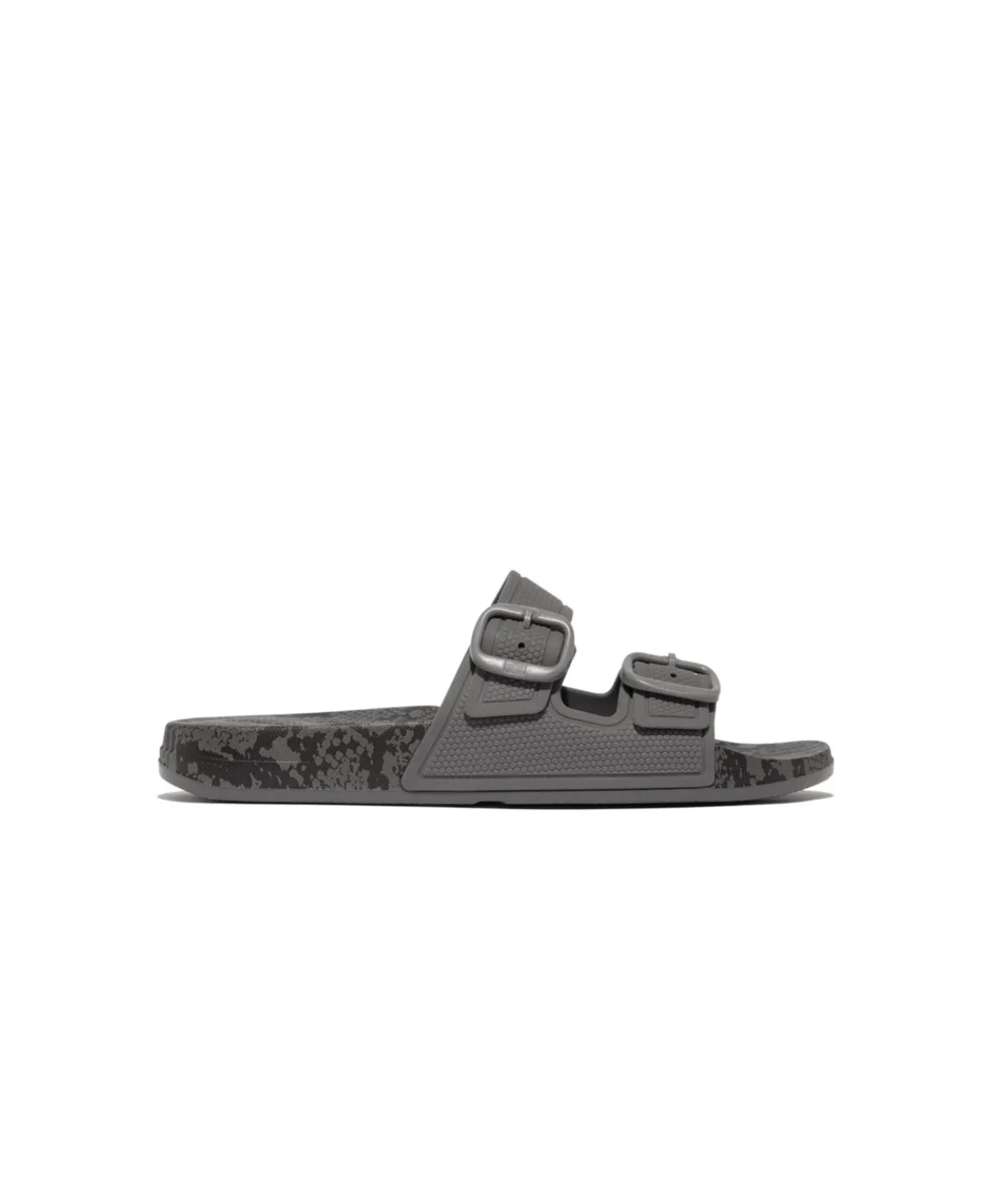 Fitflop iQushion Snake Print Two Bar Buckle Slides Pewter