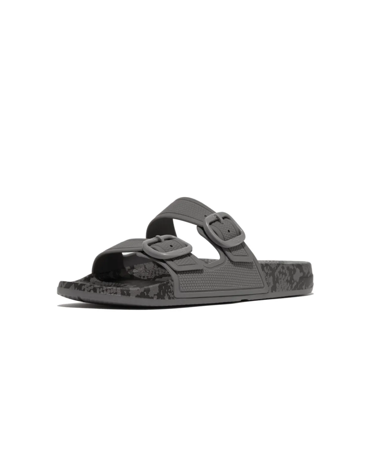 Fitflop iQushion Snake Print Two Bar Buckle Slides Pewter