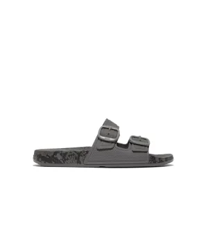 Fitflop iQushion Snake Print Two Bar Buckle Slides Pewter