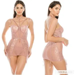 Floral Lace And Mesh Chemise Set