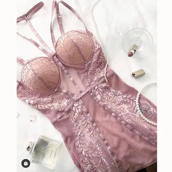 Floral Lace And Mesh Chemise Set