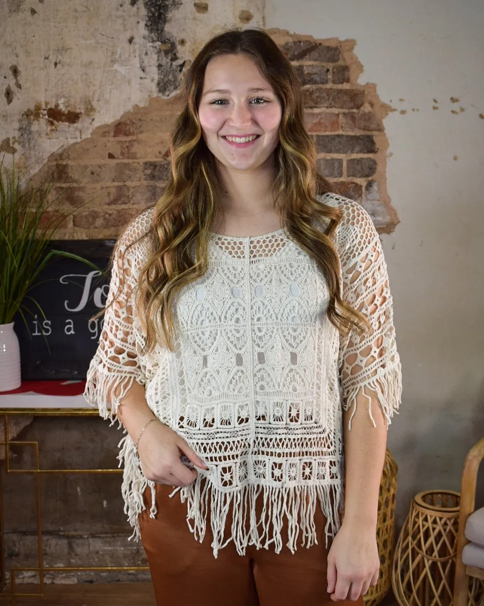 FRINGE BENEFITS CROCHET TOP - NATURAL