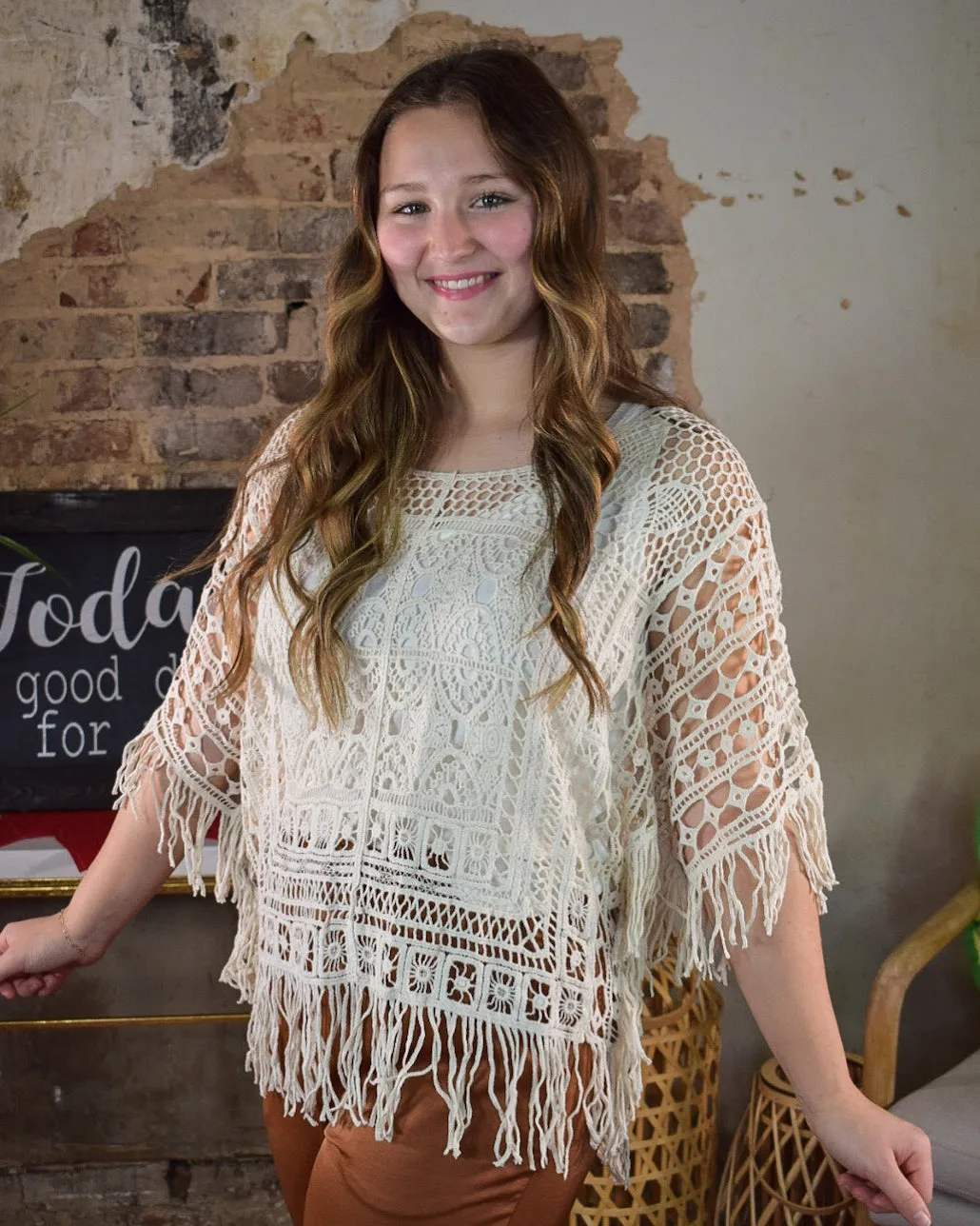 FRINGE BENEFITS CROCHET TOP - NATURAL