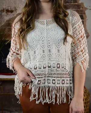 FRINGE BENEFITS CROCHET TOP - NATURAL