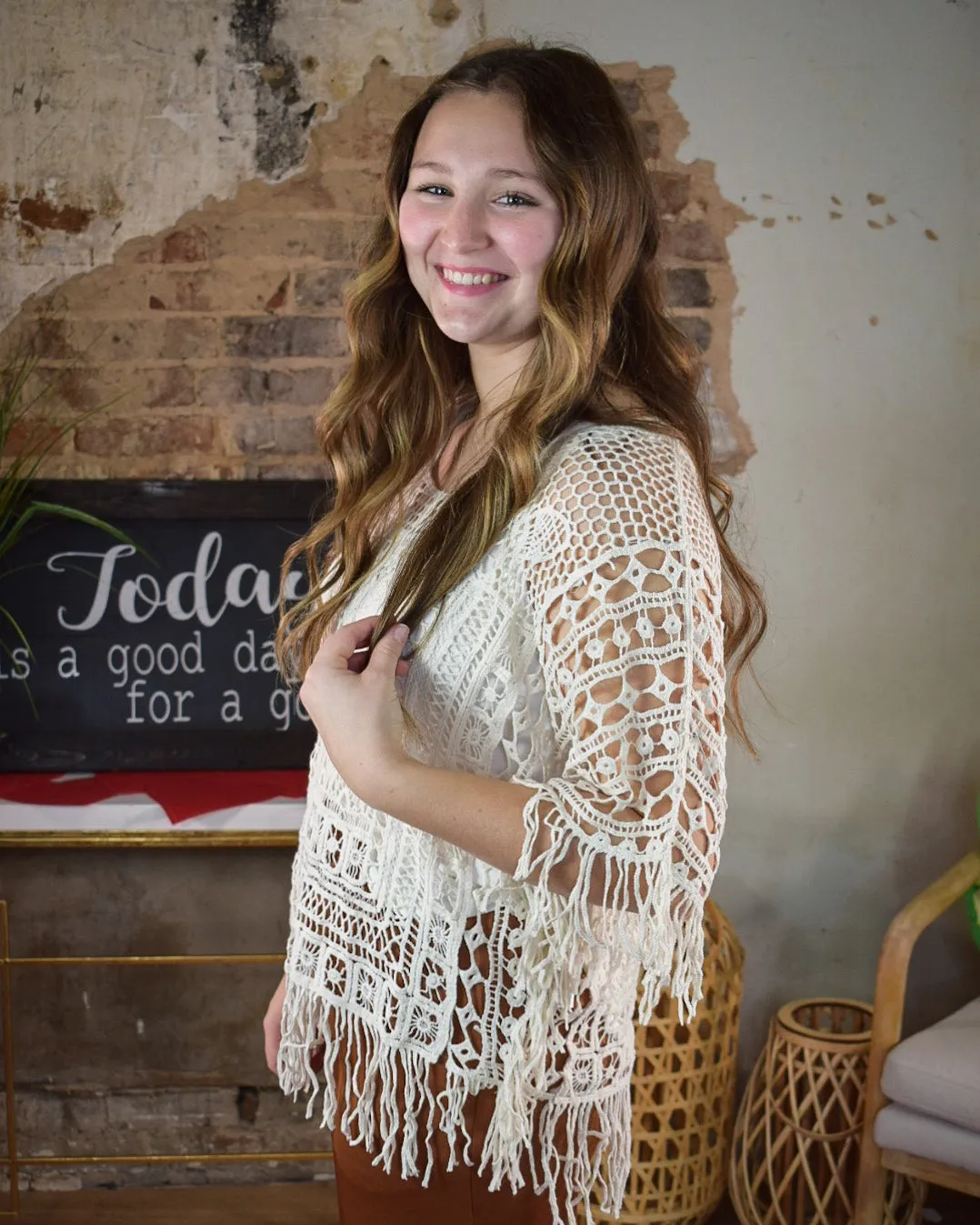 FRINGE BENEFITS CROCHET TOP - NATURAL
