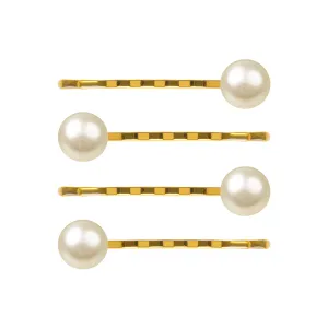 Gold Round Pearl Hair Slide 4 Set