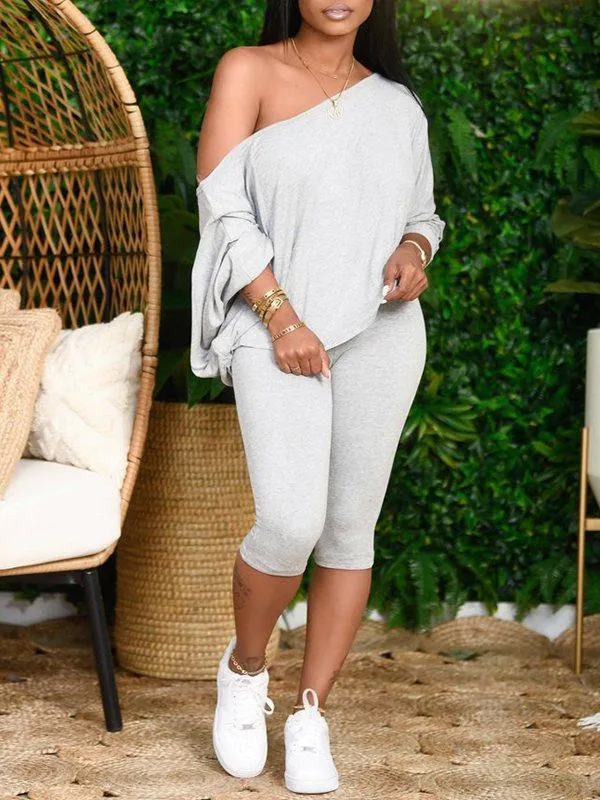 Gorgeousladie Boat-Neck Top & Clam Digger Pants Set