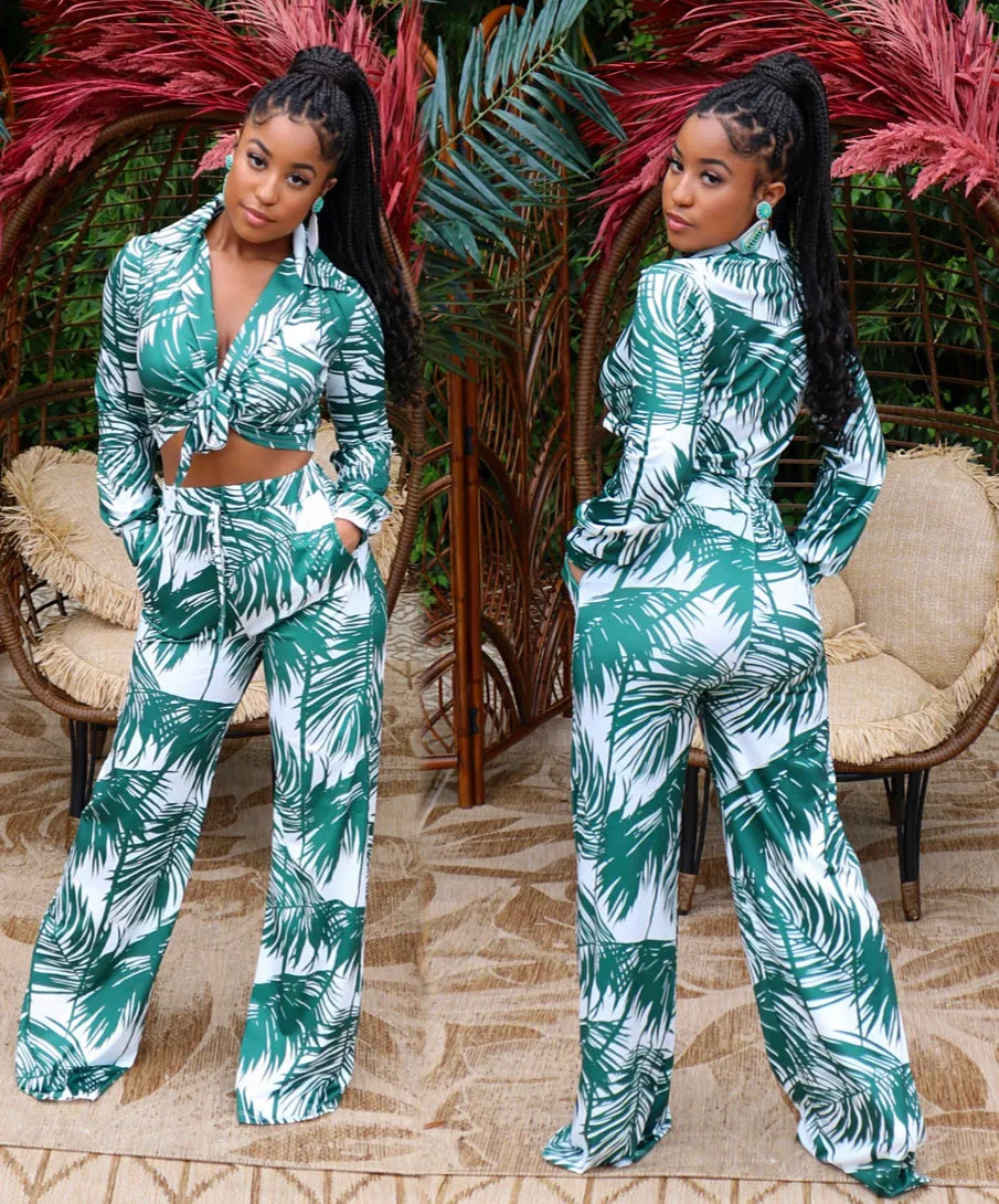 Green Palms Pant Set SMALL-3X