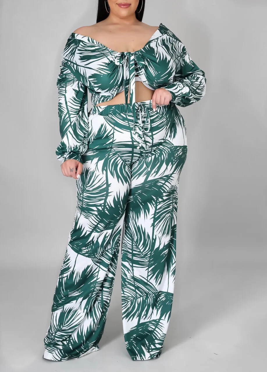 Green Palms Pant Set SMALL-3X