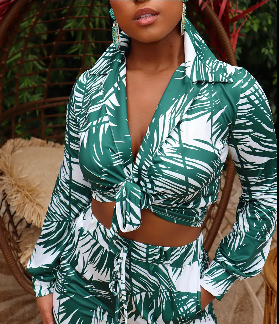 Green Palms Pant Set SMALL-3X