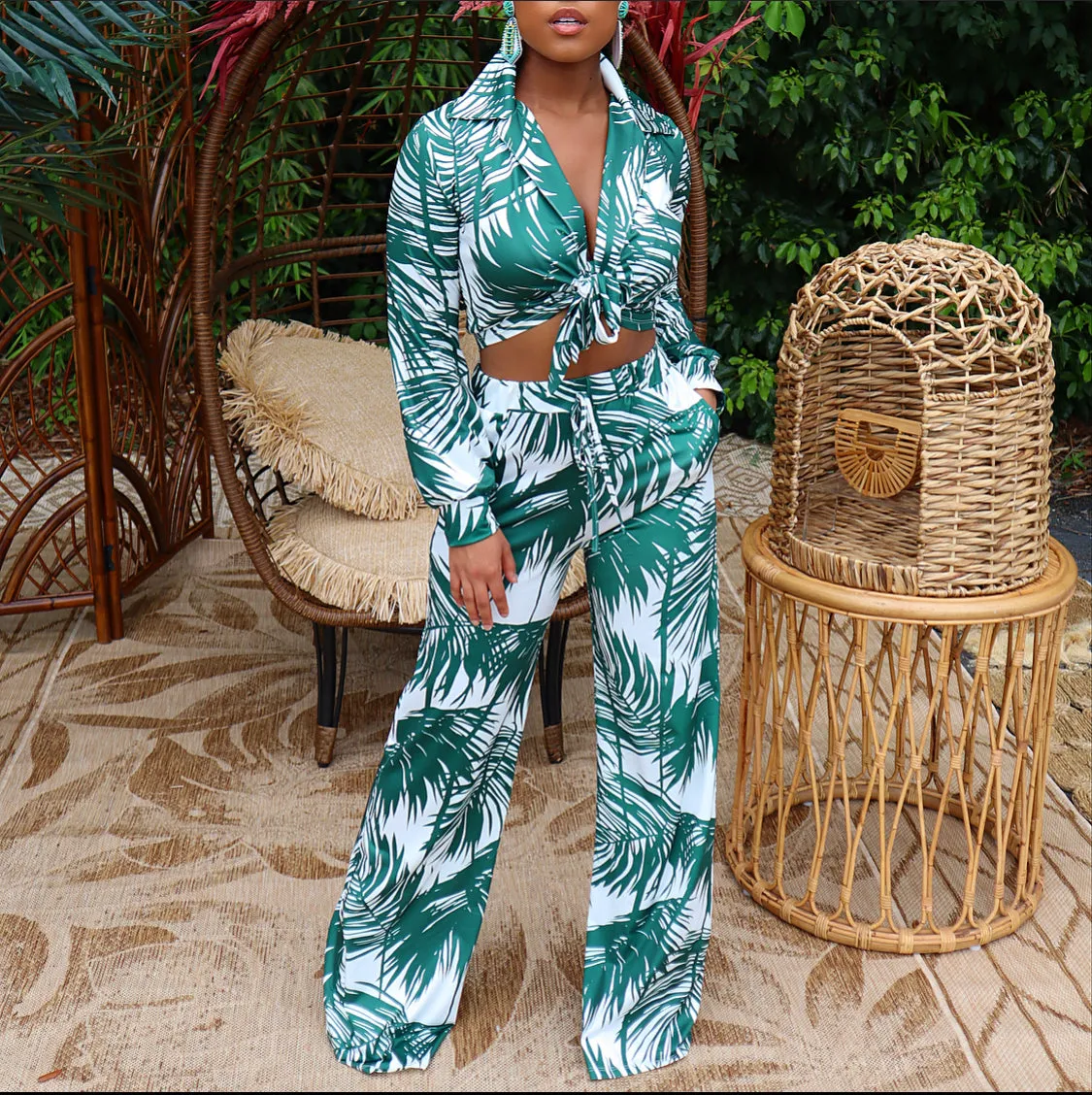 Green Palms Pant Set SMALL-3X